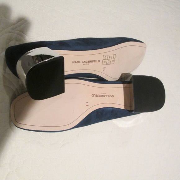 Karl Lagerfeld Navy Blue Suede Shoes Silver Heel - Picture 3 of 5